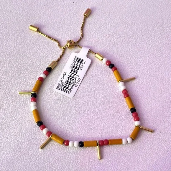 NWT MADEWELL Hayfield Adjustable Beaded Bracelet Boho Seed Beads Colorful Yellow - Picture 3 of 4